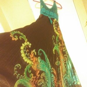 Long silk pleated artistic dress